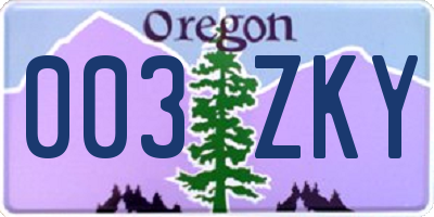 OR license plate 003ZKY