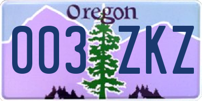 OR license plate 003ZKZ