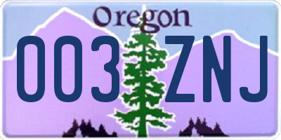OR license plate 003ZNJ