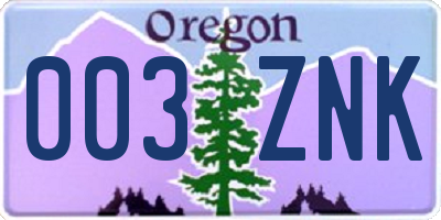 OR license plate 003ZNK