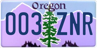 OR license plate 003ZNR
