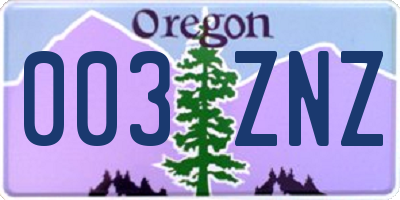 OR license plate 003ZNZ