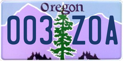 OR license plate 003ZOA