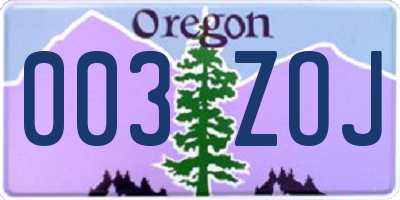 OR license plate 003ZOJ