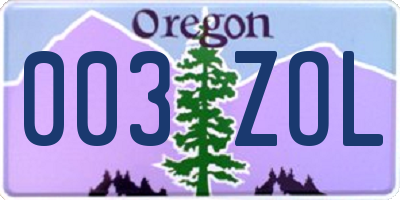 OR license plate 003ZOL