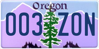 OR license plate 003ZON