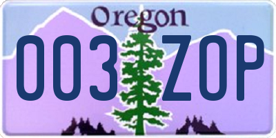 OR license plate 003ZOP
