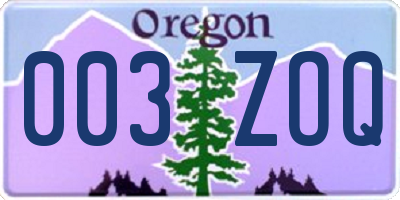 OR license plate 003ZOQ
