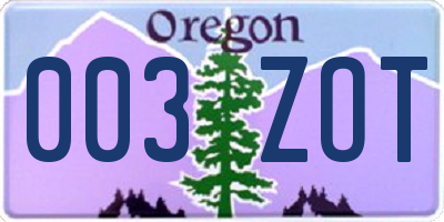 OR license plate 003ZOT