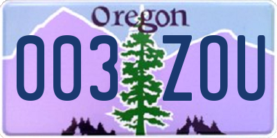 OR license plate 003ZOU