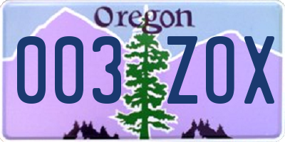 OR license plate 003ZOX
