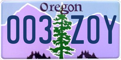 OR license plate 003ZOY