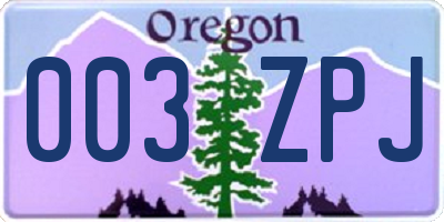 OR license plate 003ZPJ