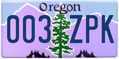 OR license plate 003ZPK