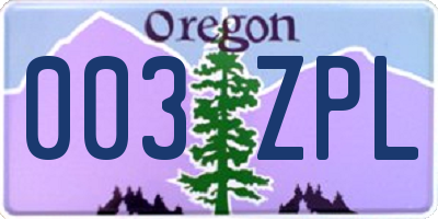 OR license plate 003ZPL