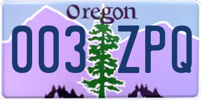 OR license plate 003ZPQ