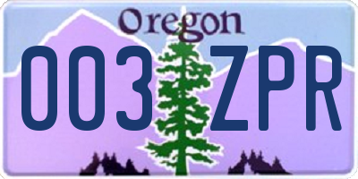 OR license plate 003ZPR