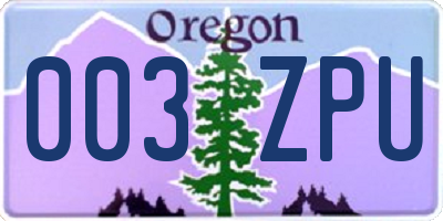 OR license plate 003ZPU