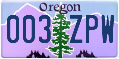 OR license plate 003ZPW