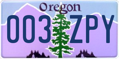OR license plate 003ZPY