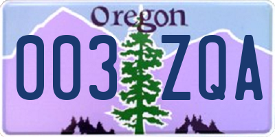 OR license plate 003ZQA