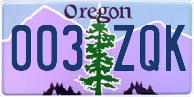 OR license plate 003ZQK