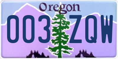 OR license plate 003ZQW