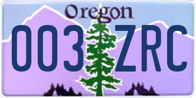 OR license plate 003ZRC