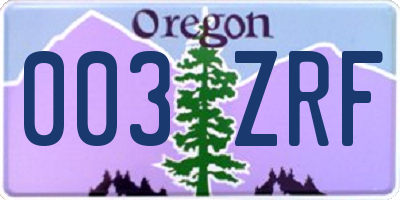 OR license plate 003ZRF