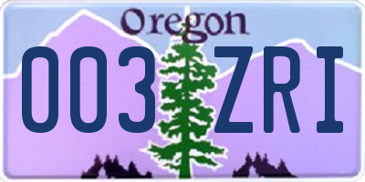 OR license plate 003ZRI