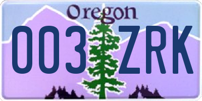 OR license plate 003ZRK