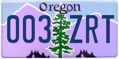 OR license plate 003ZRT
