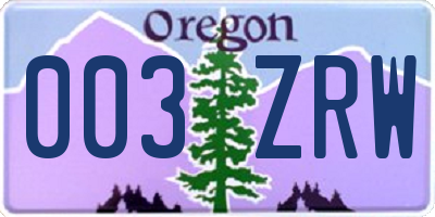 OR license plate 003ZRW