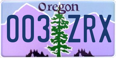 OR license plate 003ZRX