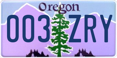 OR license plate 003ZRY