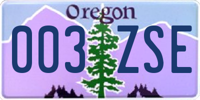 OR license plate 003ZSE