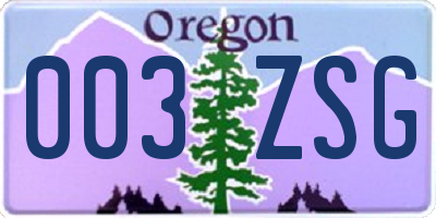OR license plate 003ZSG