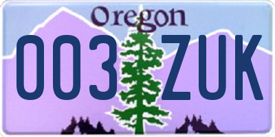 OR license plate 003ZUK