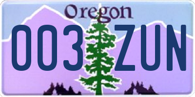 OR license plate 003ZUN