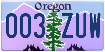OR license plate 003ZUW