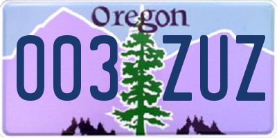 OR license plate 003ZUZ