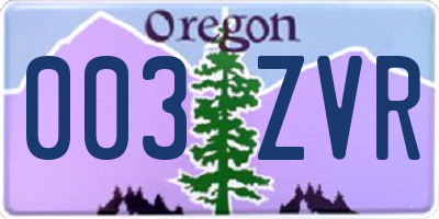 OR license plate 003ZVR
