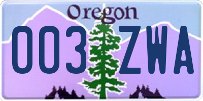 OR license plate 003ZWA
