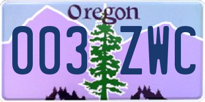 OR license plate 003ZWC