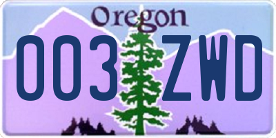 OR license plate 003ZWD