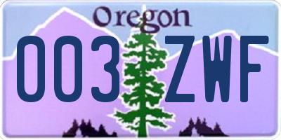 OR license plate 003ZWF