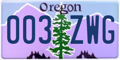 OR license plate 003ZWG