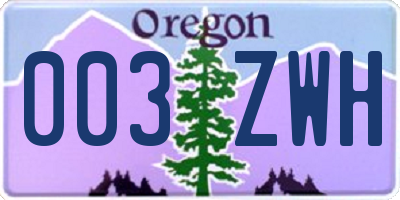 OR license plate 003ZWH