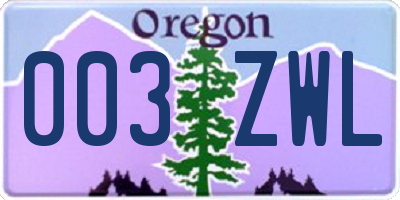 OR license plate 003ZWL