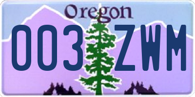OR license plate 003ZWM